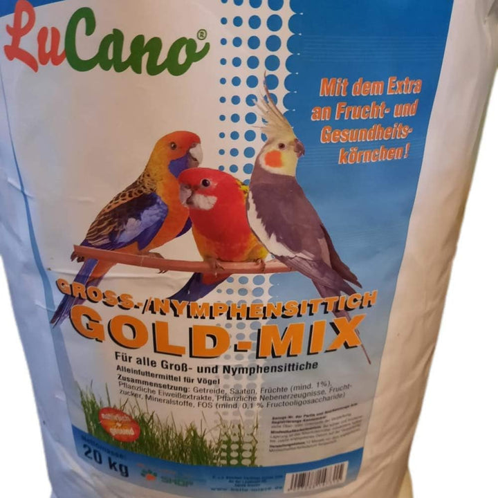 20 kg LuCano Gold Mix mit Früchten für Grosssittiche | Nymphensittiche | Vogelfutter 20.00 kg (1er P