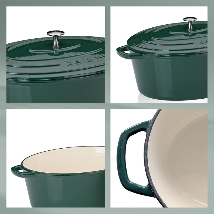 kela Bräter Gusseisen oval 9,3 Liter, Dutch Oven CALIDO, Induktion Gussbräter mit Deckel, Gusseisen