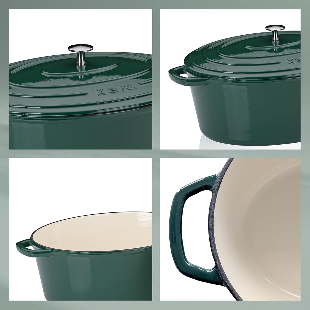 kela Bräter Gusseisen oval 6 Liter, Dutch Oven CALIDO, Induktion Gussbräter mit Deckel, Gusseisen To