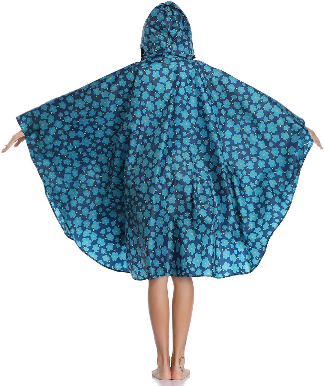 Regen Poncho Jacke Mantel für Erwachsene mit Kapuze wasserdicht mit Reissverschluss im Freien Blumen