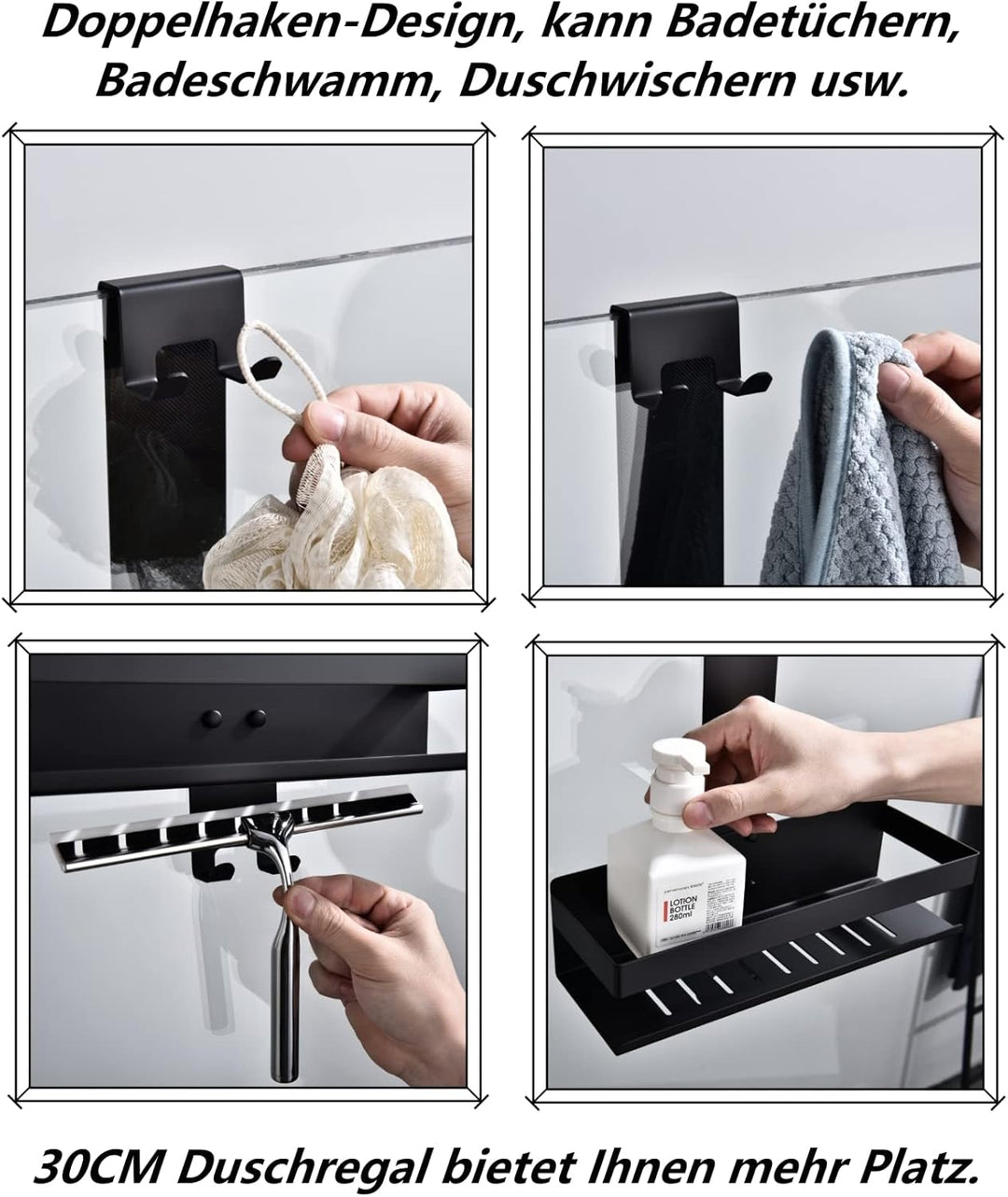Duschablage zum Hängen,Edelstahl Duschkorb Hängeregal,Mattschwarz Duschregal Shampoo Halterung mit H