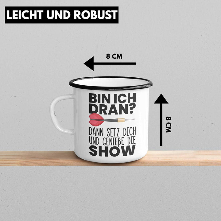Trendation - Dart Geschenk Emaille Tasse Emaille Emaille Tasse Dartspieler Geschenkidee Darts Gesche