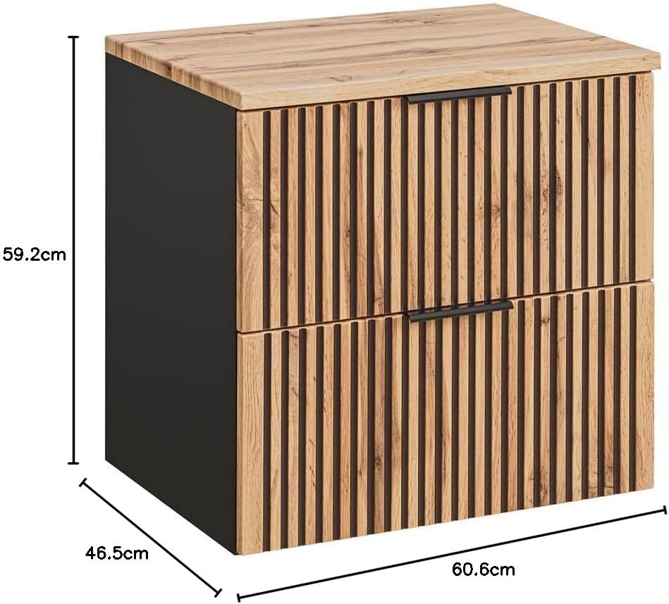 Lomadox Waschtischunterschrank 60 cm Unterschrank mit Waschtischplatte für Aufsatzwaschbecken anthra