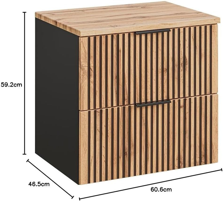 Lomadox Waschtischunterschrank 60 cm Unterschrank mit Waschtischplatte für Aufsatzwaschbecken anthra
