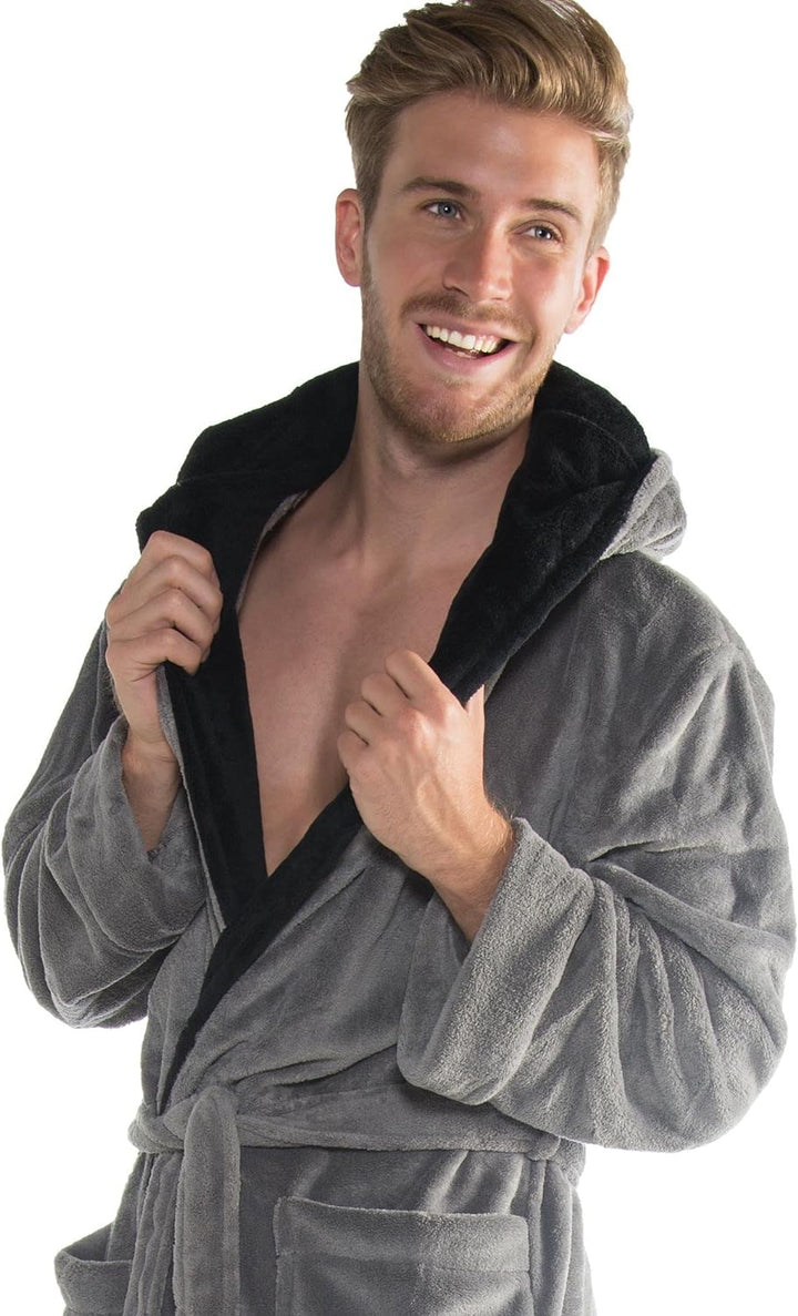 CelinaTex Texas Bademantel Kapuze S anthrazit schwarz Mikrofaser Damen Herren Morgenmantel Coral Fle