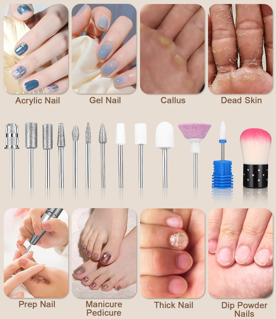 Zawaer Professionelle Elektrisch Nagelfräser, 45,000RPM Fräser für Gelnägel, Elektrische Nagelfeile