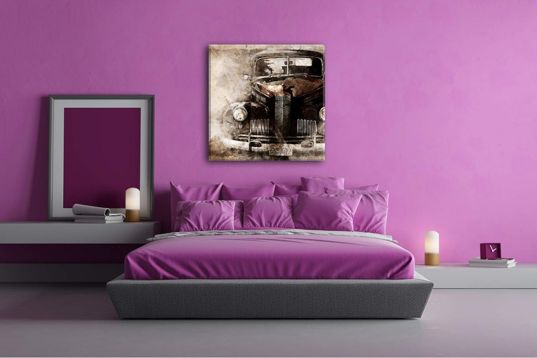 deyoli gezeichneter Alter Oldtimer Format: 70x70 als Leinwandbild, Motiv fertig gerahmt auf Echtholz