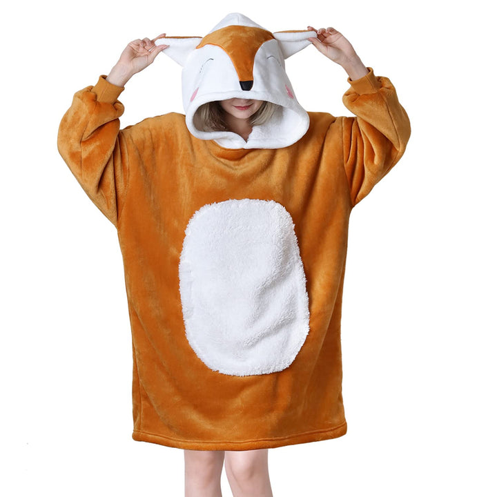 Queenshin Furry Orangener Fuchs Sweatshirt Kuscheldecke Flauschig Baumwolle Tragbare Decke Mit Ärmel