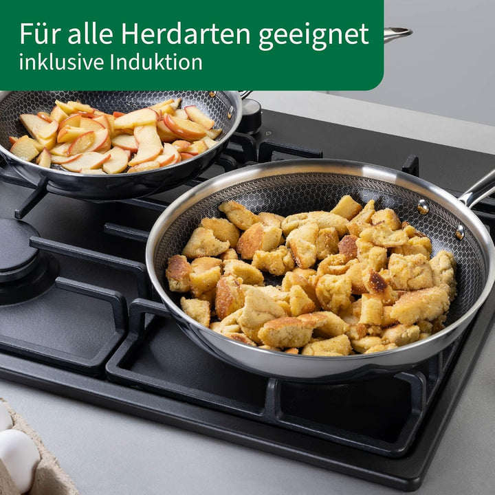 FACKELMANN Chefkoch trifft Antihaftpfanne – Ø24 cm Premium Bratpfanne aus Edelstahl mit keramischer