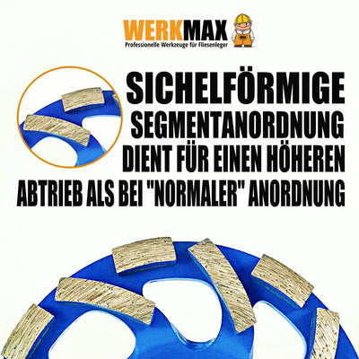 WERKMAX Absaughaube für Winkelschleifer + PREMIUM Diamantschleiftopf 125 mm blau