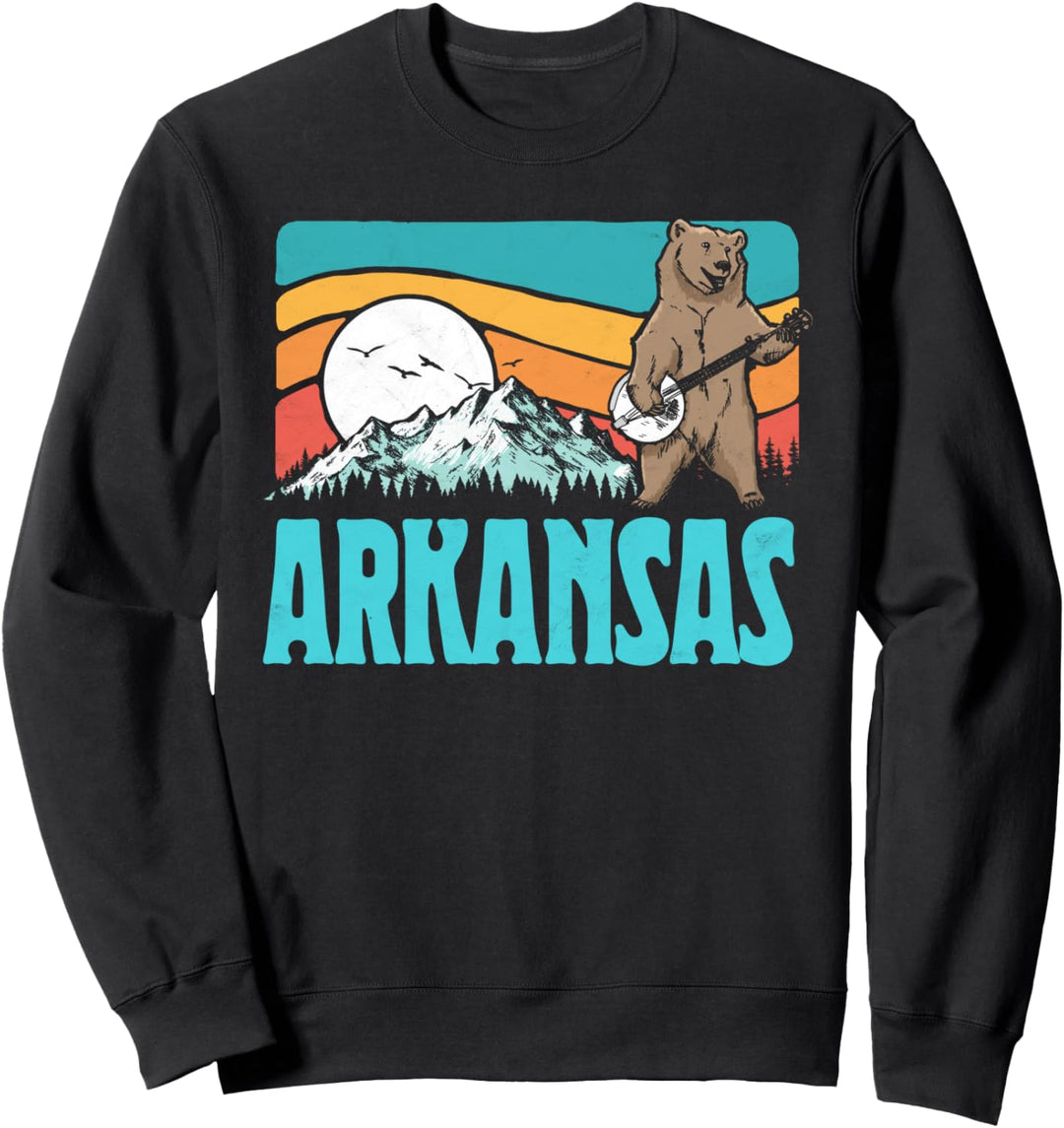 Arkansas Ozark Mountains Bluegrass Banjo Bear Funny Graphic Sweatshirt