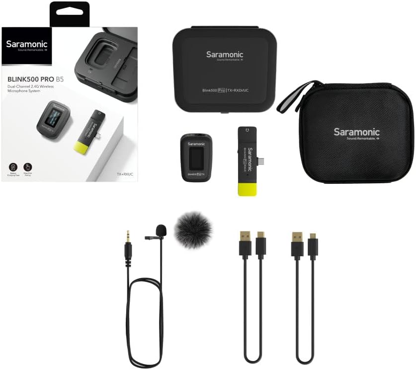 Saramonic Blink500 Pro B5 Mini Dual-Channel Stereo Funkmikrofon mit Ladetasche, 3,5 mm Kopfhörerausg