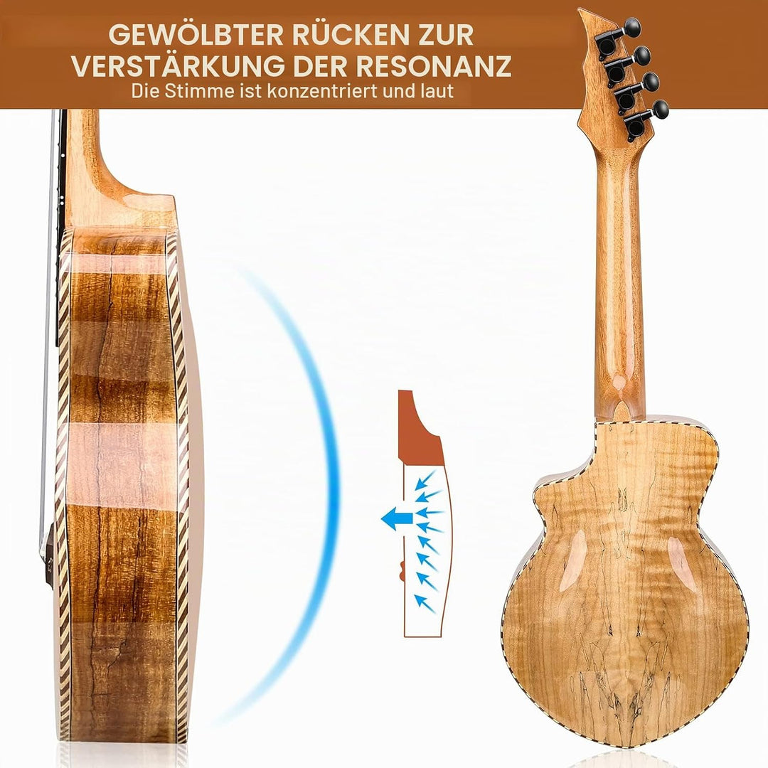 Hricane Konzert Ukulele aus edel hochqualitativ Spalten Ahorn, Professional Ukulelen glatt glänzend