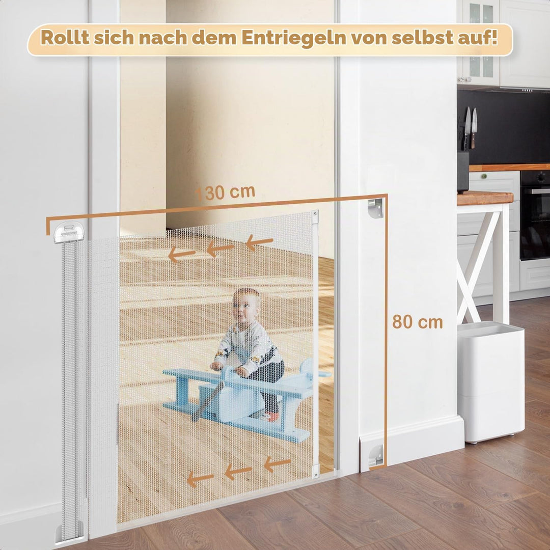 Twinky® Treppenschutzgitter 80 x 130 cm, ausziehbar für Babys und Haustiere Weiss, Weiss