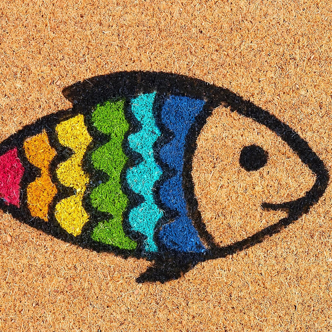 BRUBAKER Fussmatte für Aussen und Innen - Welcome mit Regenbogen Fische - 45 x 75 cm Schmutzfangmatt