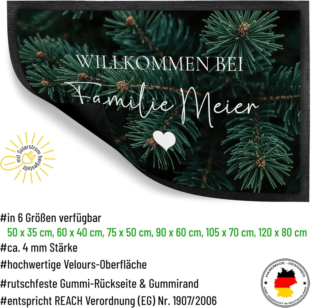 True Statements Deko-Fussmatte „Willkommen bei“ - personalisiert mit Wunschtext - Weihnachtsdeko Tür
