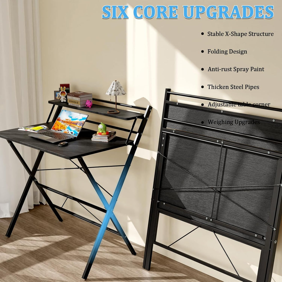 PIPIPOXER 80x50cm Schreibtisch Klappbar, Klappbarer Schreibtisch mit Regal, Schreibtisch Klappbar mi