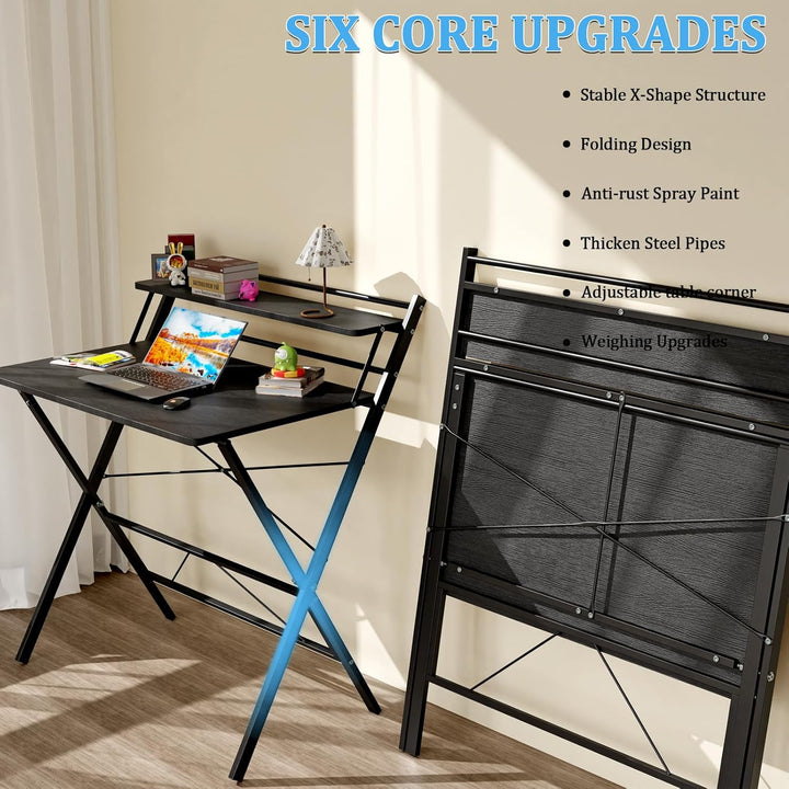 PIPIPOXER 80x50cm Schreibtisch Klappbar, Klappbarer Schreibtisch mit Regal, Schreibtisch Klappbar mi