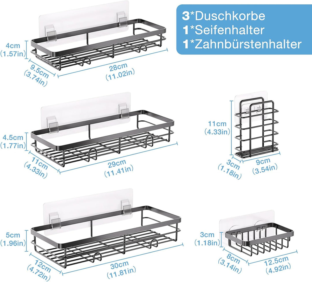 Duschablage Ohne Bohren, 5 Stück Badezimmer Organizer, Duschregal Ohne Bohren, Duschregal Ecke mit H