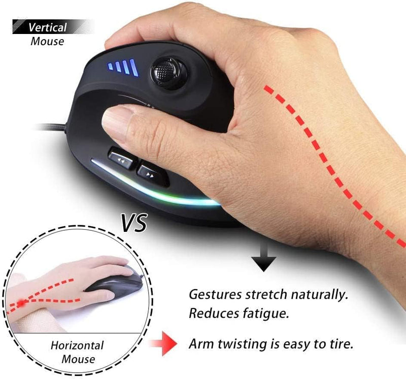 Zeerkeer Vertikale Maus 10000 DPI, ergonomische Maus mit RGB-Beleuchtung, 5 einstellbare DPI (1500-2