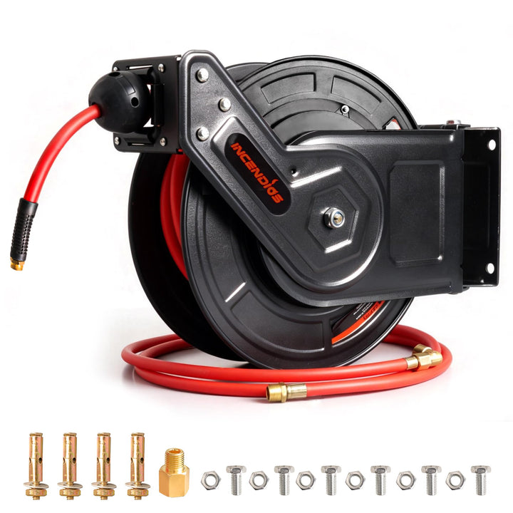 INCENDIOS Automatische Druckluftschlauchtrommel Metall 15 m + 2 m, 9,5 mm Schlauch, 20 BAR, 180° sch