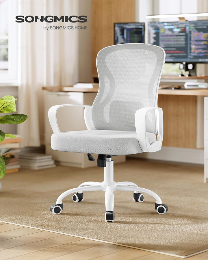 SONGMICS Bürostuhl ergonomisch, Drehstuhl mit Netzgewebe, Schreibtischstuhl mit Lendenstütze, Wippfu
