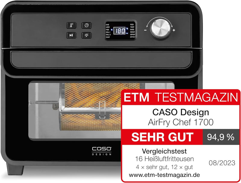 CASO AirFry Chef 1700 - Design Heissluftfritteuse, direkt startbereit ohne Aufheizen, 3 Einschubeben