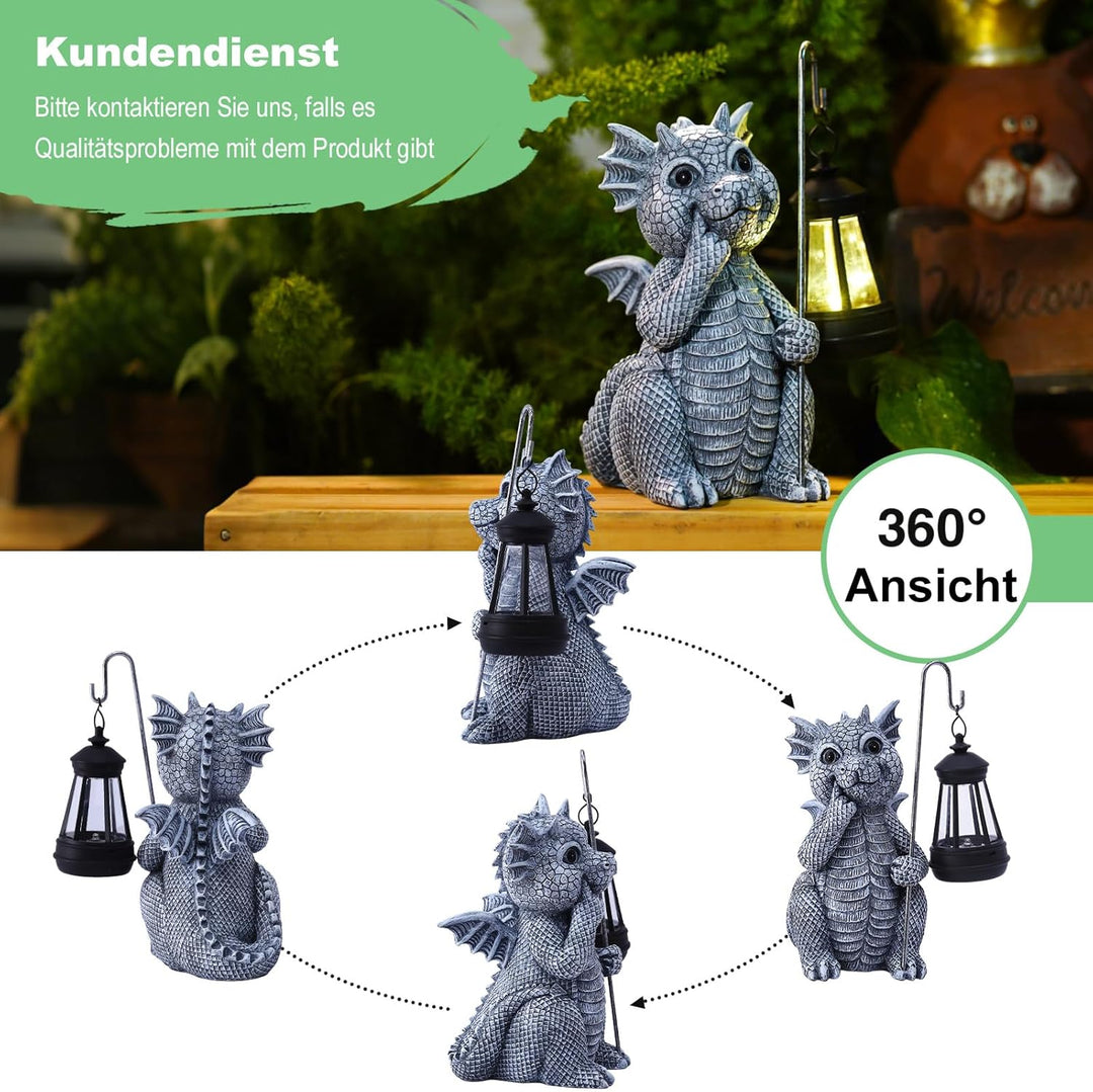 Yeomoo Drachen Gartenfiguren mit Solarlampen Gartendeko für Draussen: Drachen Figuren Deko mit LED S