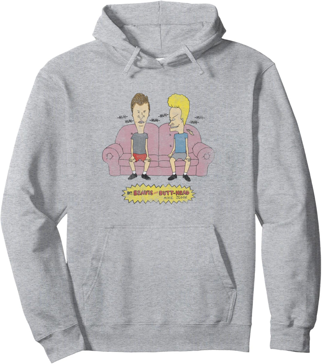 Beavis and Butt-Head Laughing On The Couch Faded Portrait Pullover Hoodie