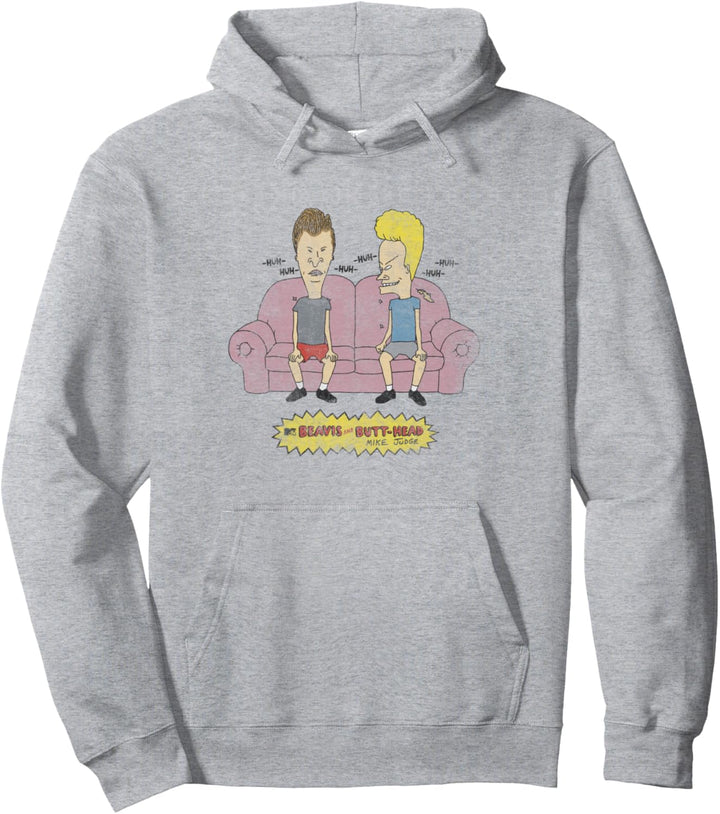 Beavis and Butt-Head Laughing On The Couch Faded Portrait Pullover Hoodie