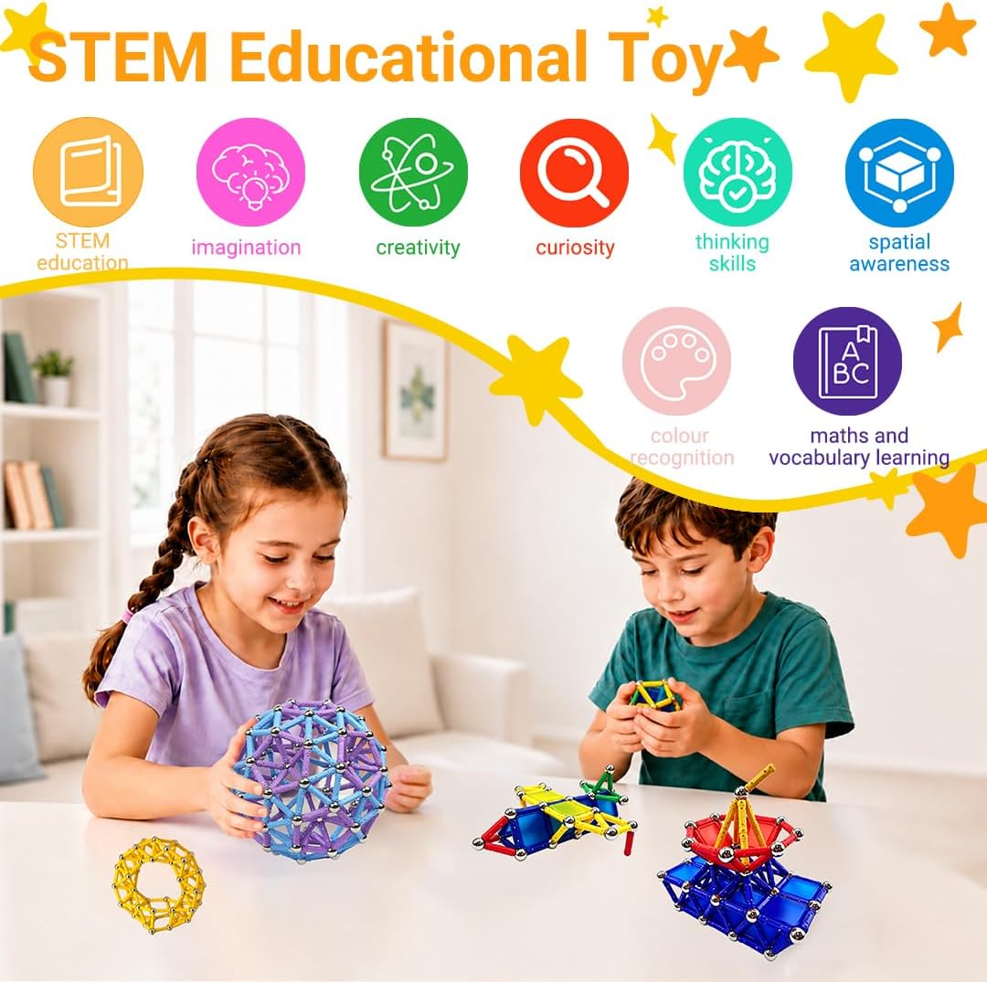 Magnetische Bausteine 234 Stück, Magnete Stöcke STEM Set für Kinder ab 6 Jahren, 3D Puzzle Magnetbau