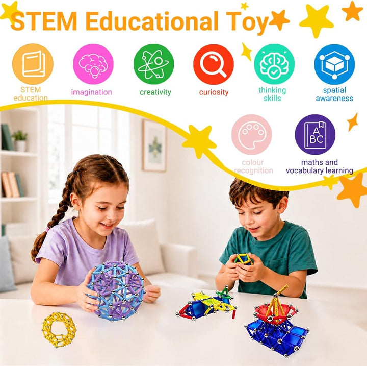 Magnetische Bausteine 234 Stück, Magnete Stöcke STEM Set für Kinder ab 6 Jahren, 3D Puzzle Magnetbau