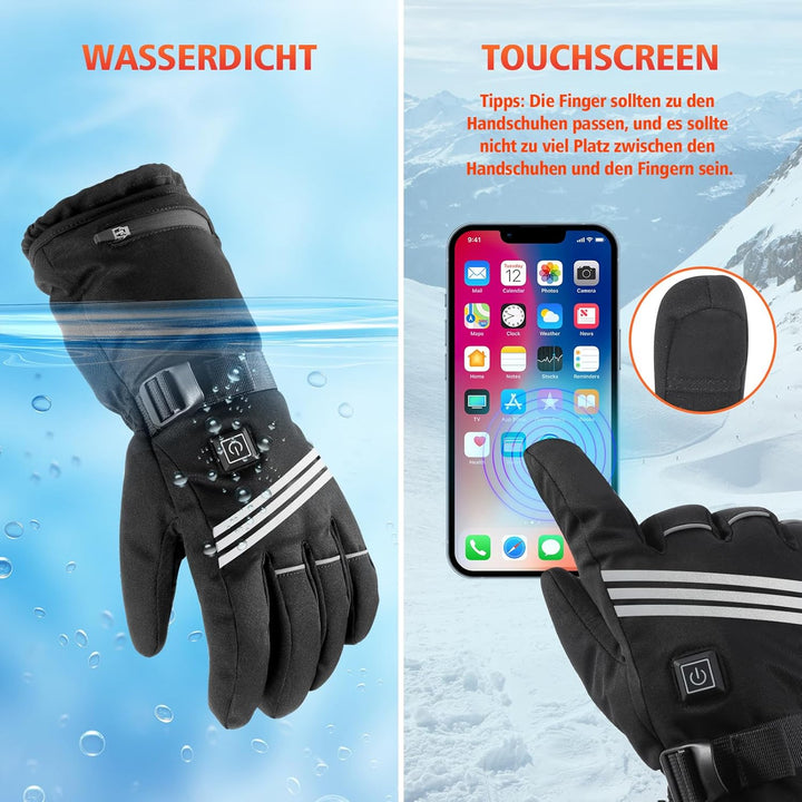 Verbesserte Beheizbare Handschuhe Herren Damen,7.4V/2×5000mAh Beheizte Handschuhe mit Wiederaufladba