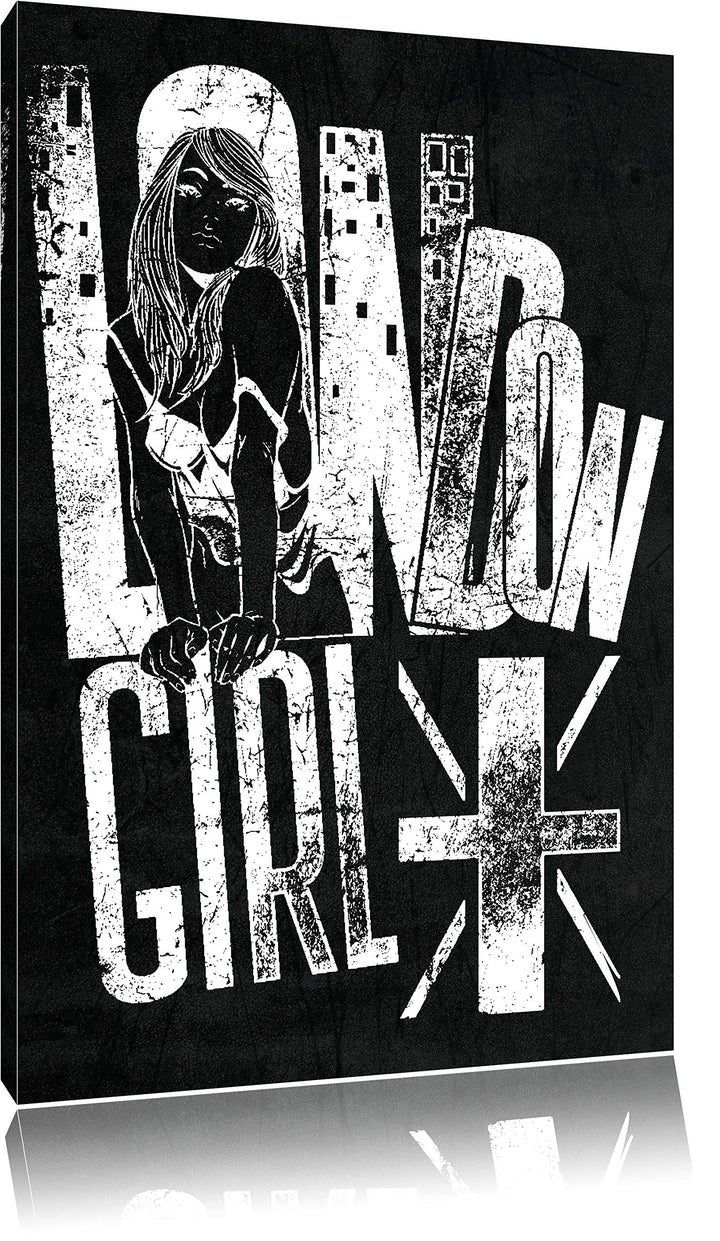 Dark London-Girl black Bild auf Leinwand, XXL riesige Bilder fertig gerahmt mit Keilrahmen, Kunstdru