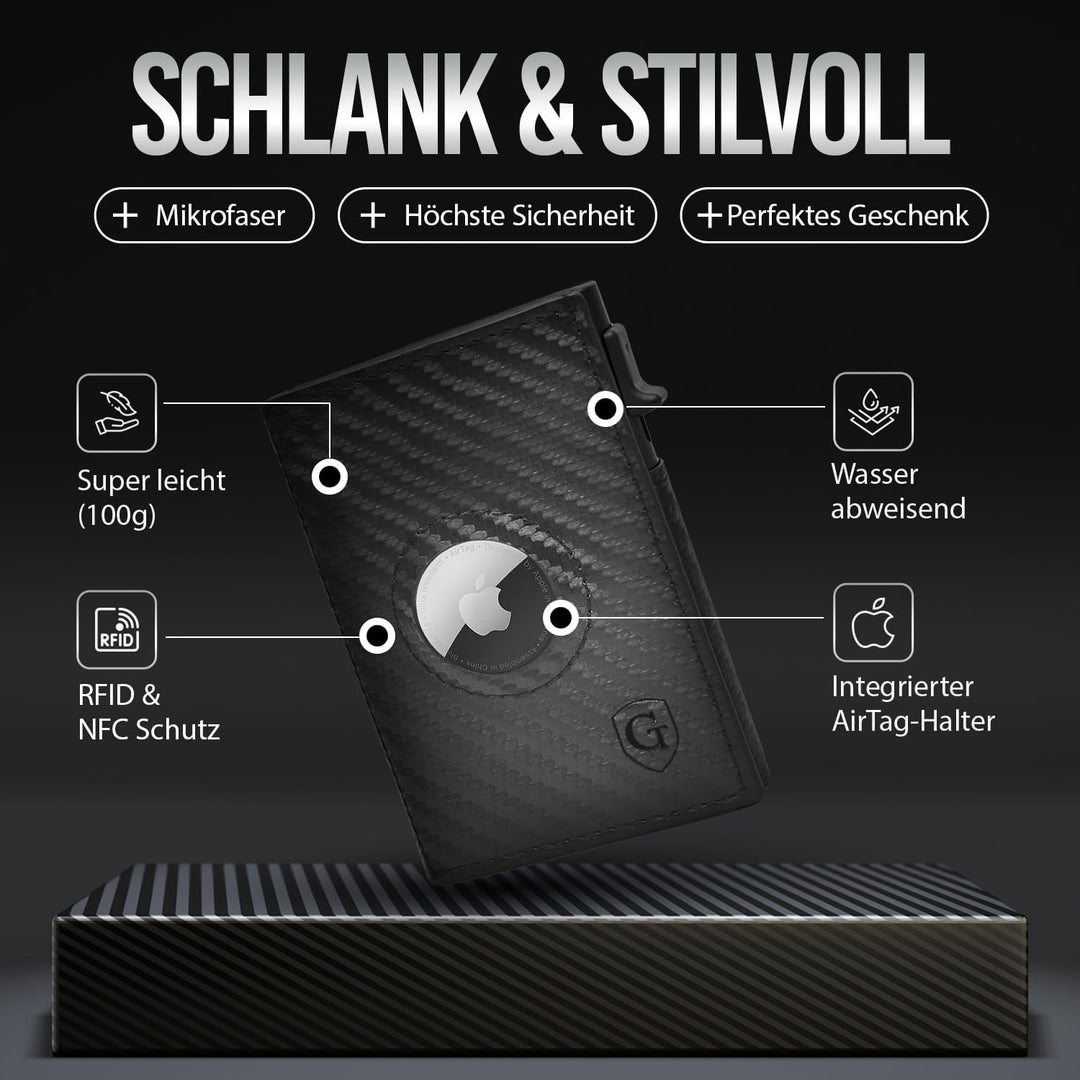 GenTo - AirTag Slim Wallet mit Münzfach - TÜV geprüfter RFID NFC Schutz - Kartenetui Kreditkartenetu