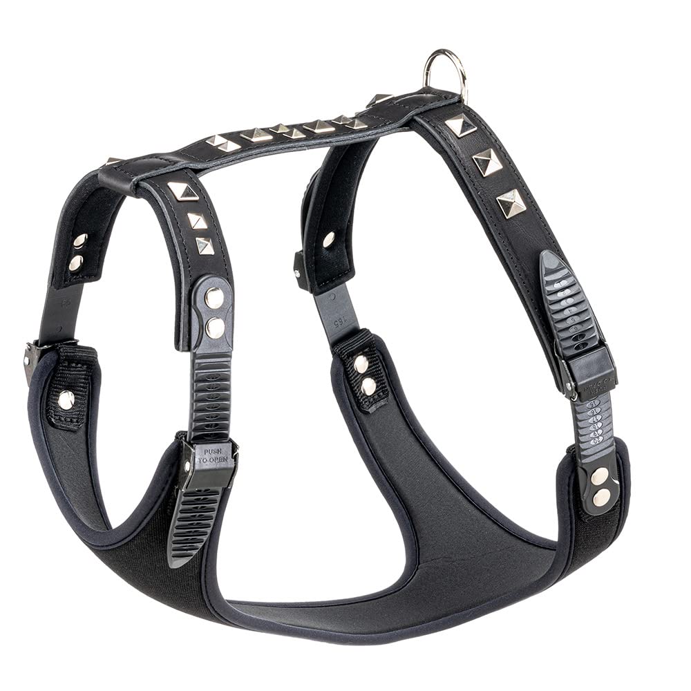 Ferplast Hundegeschirr grosse Hunde GIOTTO LUXOR XL, aus echtem Leder mit silbernen Nieten, Halsumfa
