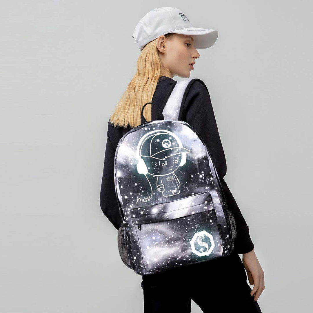 FANDARE Schulrucksack Galaxy Leuchtend Schultasche Junge Mädchen Rucksäcke Schulranzen mit USB Teena