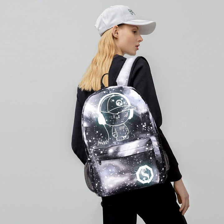 FANDARE Schulrucksack Galaxy Leuchtend Schultasche Junge Mädchen Rucksäcke Schulranzen mit USB Teena