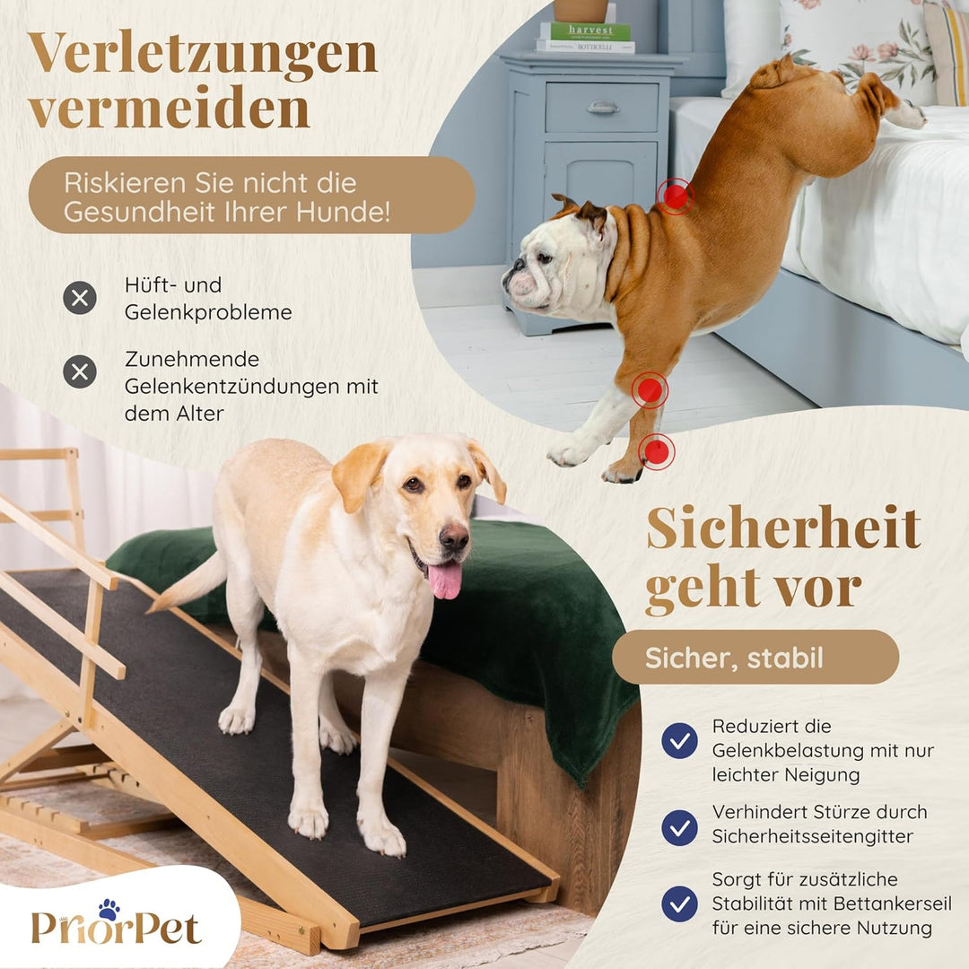 Hunderampe Bett mit Sicherheitsgeländer - Für Grosse Hunde bis zu 90 kg - Höhenverstellbare hundetre