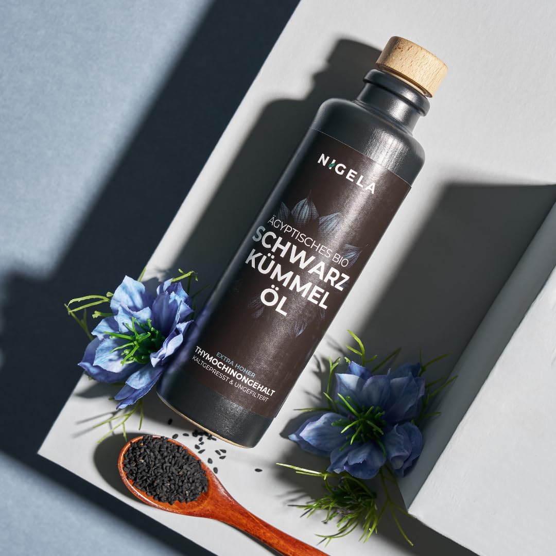 Nigela BIO Schwarzkümmelöl ungefiltert - Ägyptisches Schwarzkümmel Öl mit hohem Thymochinongehalt -