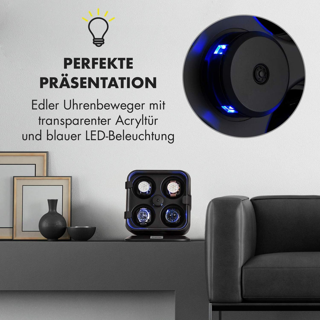 Klarstein Uhrenbeweger für 4 Uhren, Automatik-Uhrenbeweger für Damen & Herren, Uhrenbeweger für Auto
