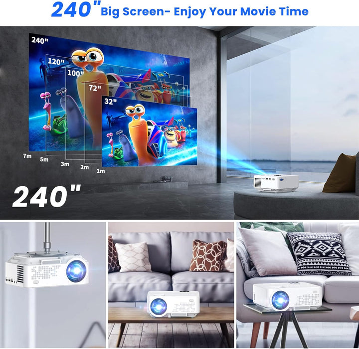 HOPVISION Mini Beamer - 7500 Lumen, 1080p Full HD, LCD, Heimkino/Outdoor, USB & HDMI, Tragbar, 240"