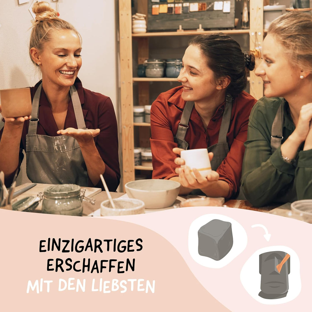 Grüntal Ton Töpferset mit lufttrocknendem Ton - Töpferset für Zuhause mit Modellierwerkzeug, Acrylfa