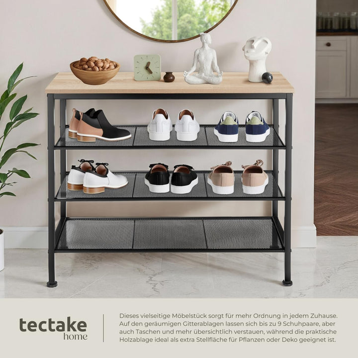 tectake® Schuhregal schmal mit Sitzfläche, Schuhbank 4 Ebenen, 3 Gitterablagen, Schuhregal platzspar
