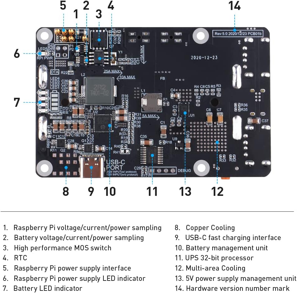GeeekPi Raspberry Pi UPS V5 Netzteil, unterbrechungsfreie USV HAT, unterstützt 18650 Akkuladegerät P