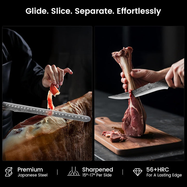 Fleischermesser Set 2-teilig, Küchenmesser zum Schneiden von Fleisch, Hackmesser, Ausbeinmesser & Ze