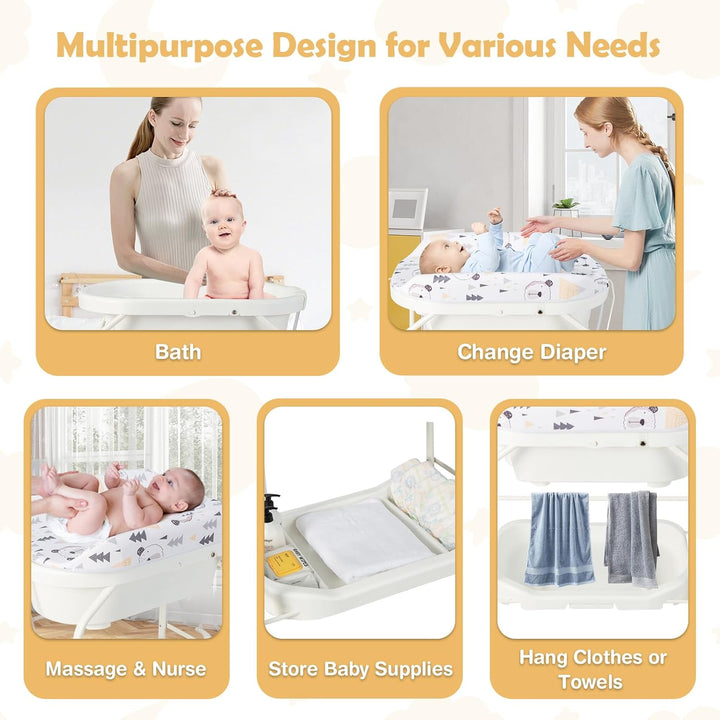 FANTASK 4 in 1 Wickeltisch mit Badewanne, mobile Babybadewanne mit Universalrädern, tragbare Wickelk