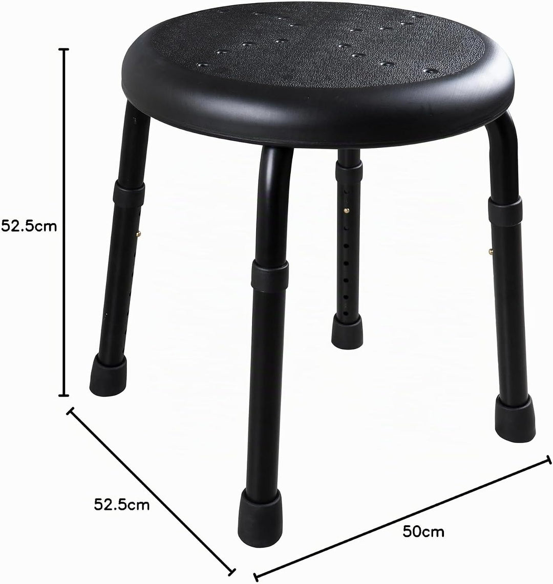RIDDER – Bad-Hocker Go, Ø 50x34,9-52,5cm, schwarz, Aluminium/PE/TPR | Höhenverstellbarer Duschhocker