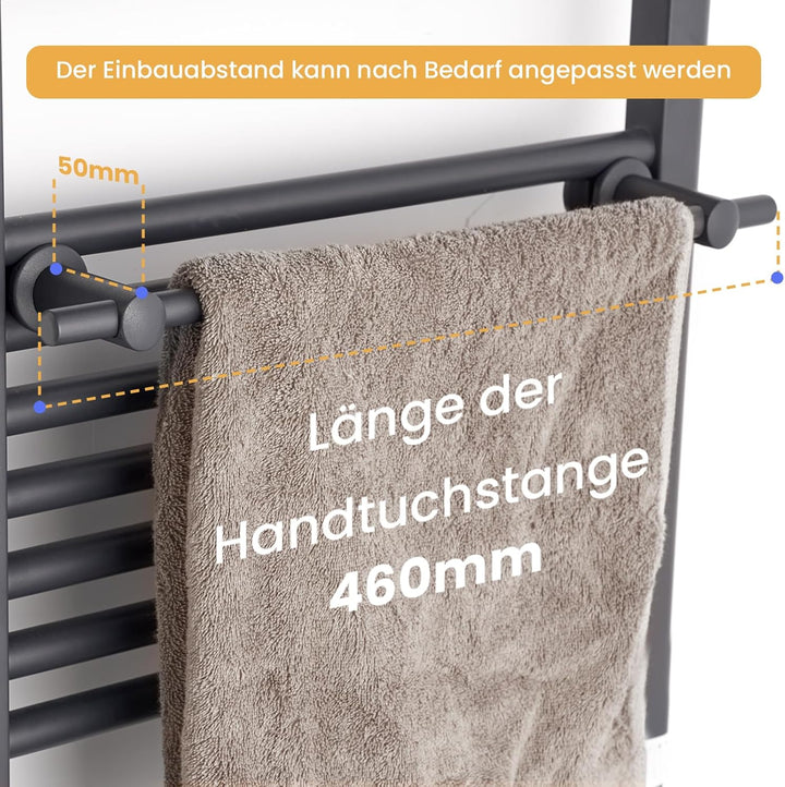 Heilmetz Handtuchhalter ohne Bohren, für runden Badheizkörper, Handtuchstange Baustahl, Anthrazit, 4