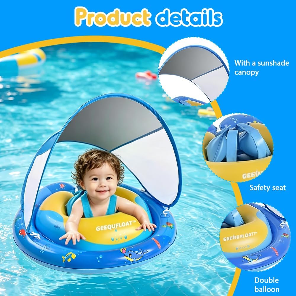 Baby Schwimmring, Schwimmring Baby mit UPF50+ Abnehmbarem Sonnendach, Kleinkind Pool Schwimmring mit